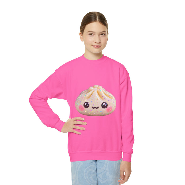 Kawaii Dumpling Youth Sweatshirt — Cute Smiling Bao Crewneck for Kids