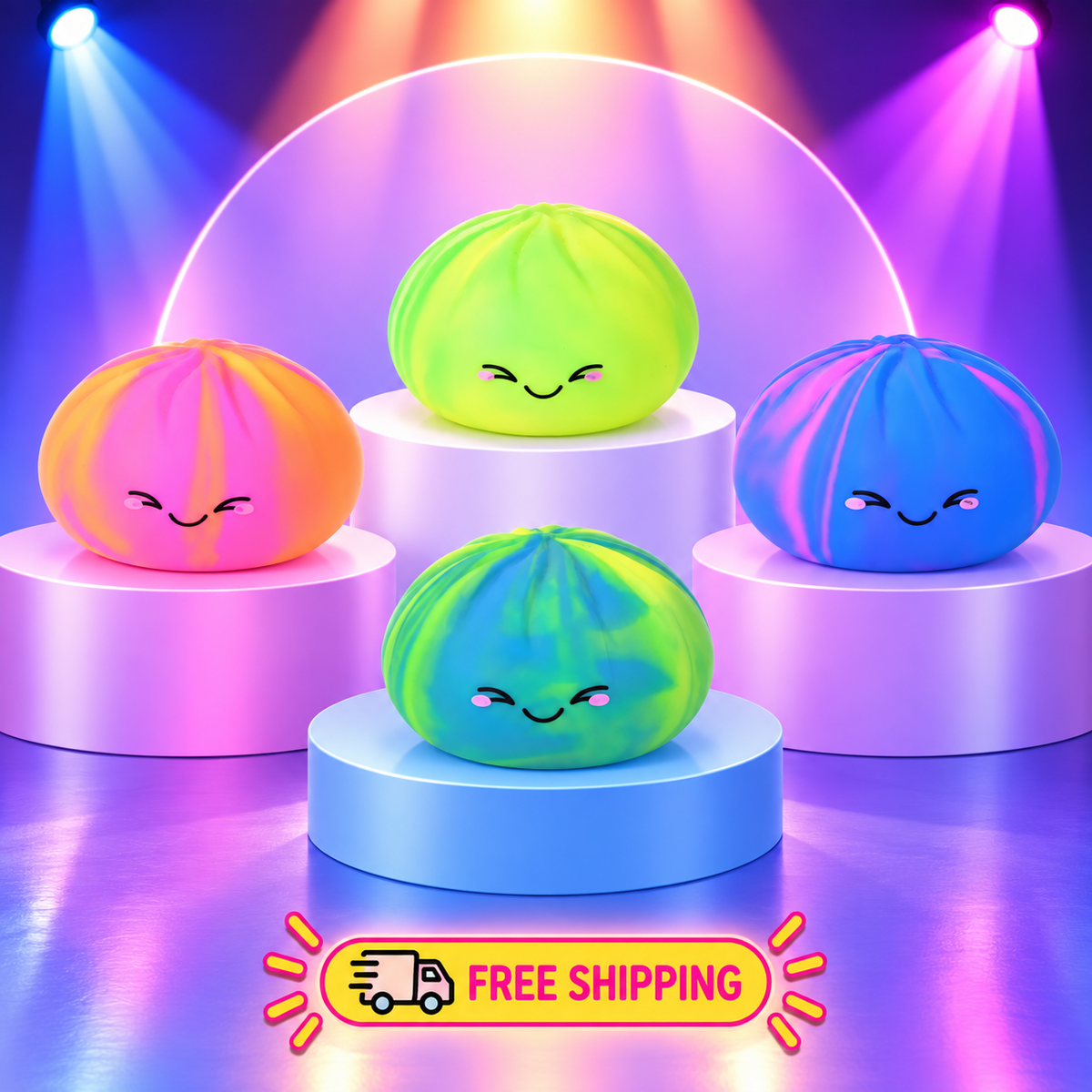 Neon Tie-Dye Dumpling Slow-Rise Squishy
