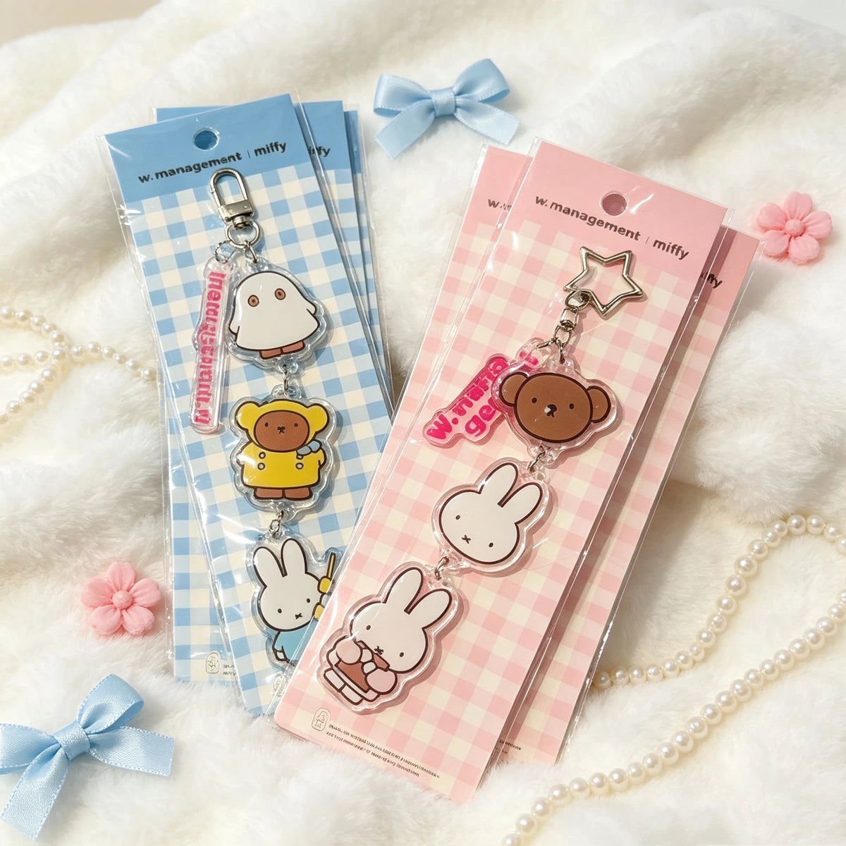 2 Style Anime Miffy Cartoon Rabbit Three Series Keychains Pendant Keychain Cute Girlish Creative Diy Keychain Schoolbag Gift