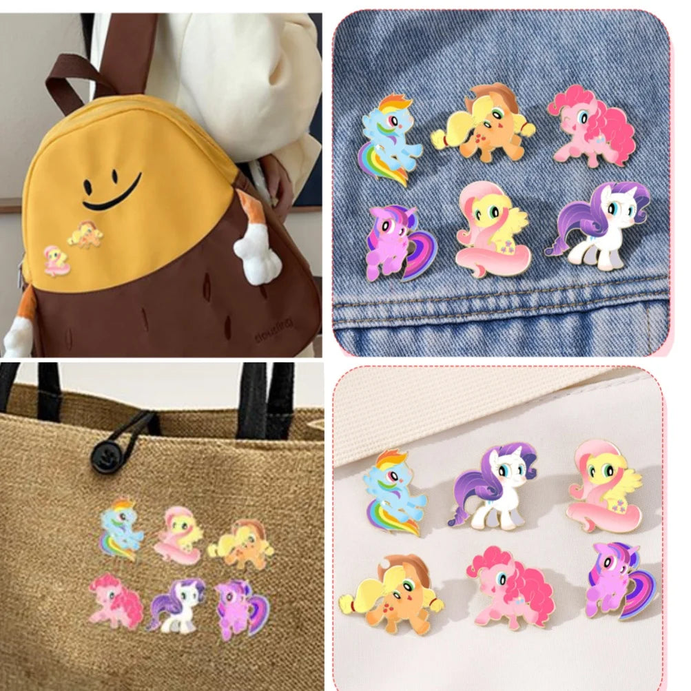 my little pony cartoon character alloy brooch cute brooch cute rainbow pony school bag decoration badge halloween anime pins