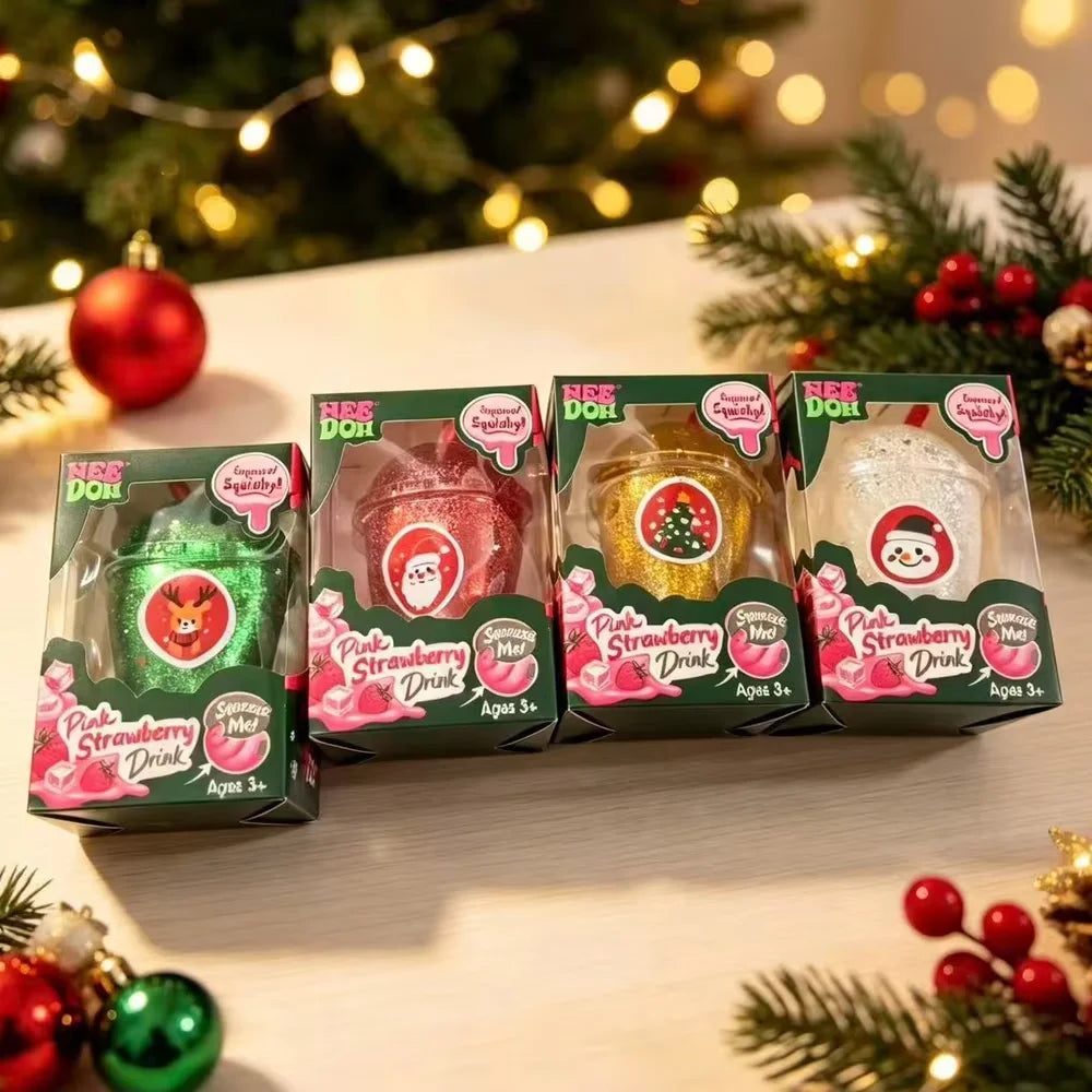 Christmas NeeDoh Drink Cup Squeeze Toy Glitter Soft Fidget Sensory Squishy Toys Xmas Styling Stess Relief Toy for Adults Gift