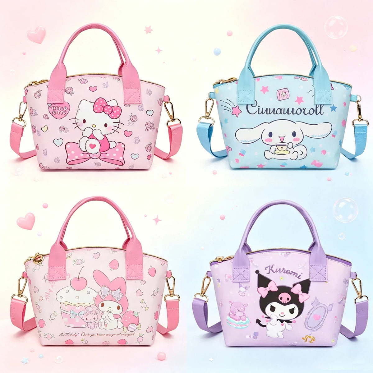 Sanrio Cinnamoroll Kuromi Hello Kitty Mymelody Prints Tote Handbag Shoulder Bag Lovely Versatile Stylish Adorable