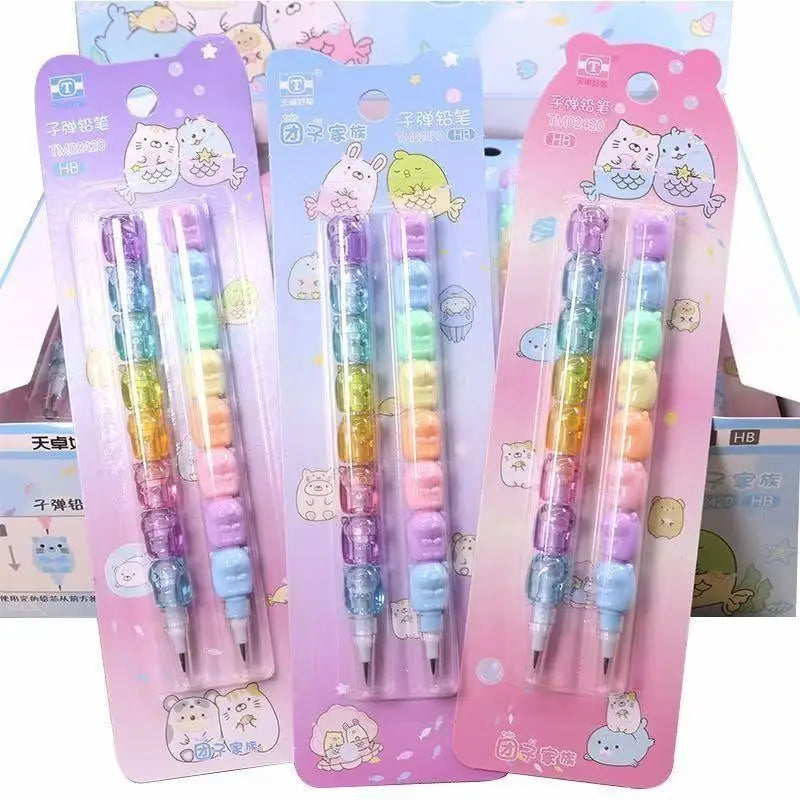 2pcs/Set Cute Bear Non Sharpening Mechanical Pencil Student Writing Pen School Office Supplies Pencil Stationery Gifts