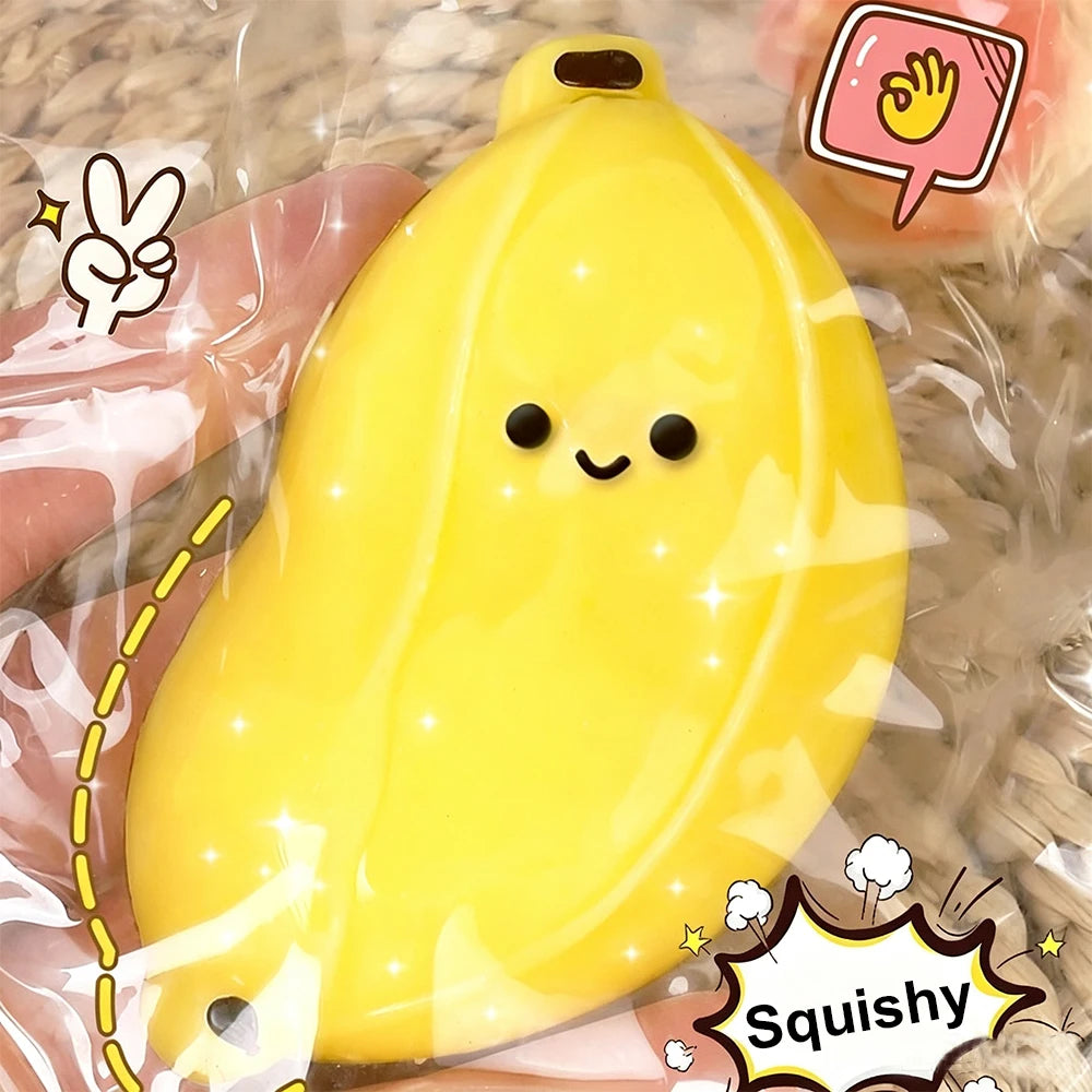Taba Squishy Banana Squeeze Toys Cute Stress Relief Fidget Sensory Toy for Kids Adults Soft Fake Food Prank Birthday Gift