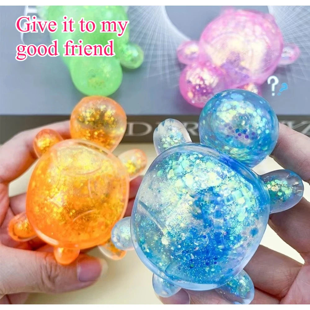 Squishy Turtle Fidget Toy Glitter Turtle Squeeze Toy Small Cute Animal Anti Stress Fidget Splat Decompressions Vent Squeeze Toy