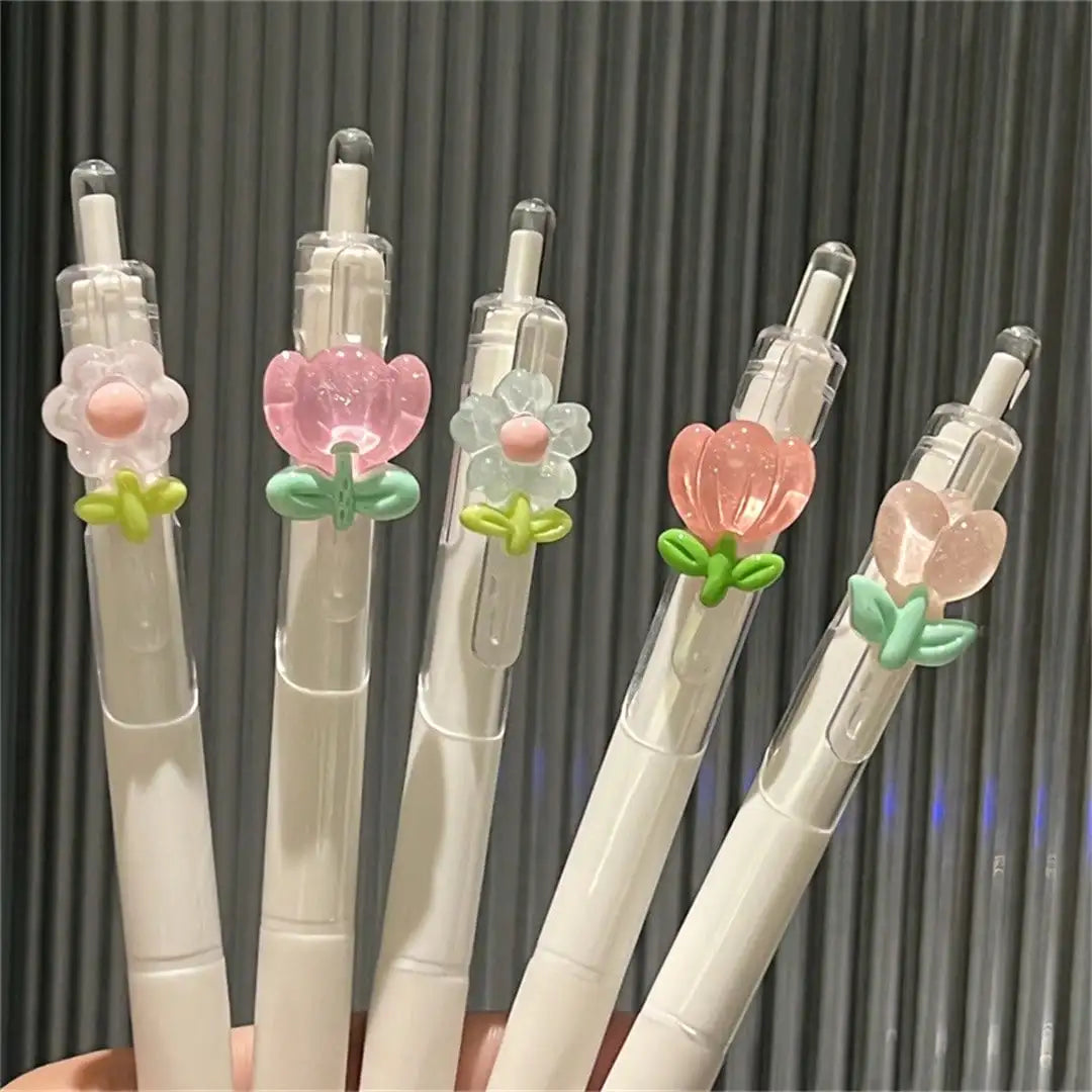 1/5/10Pcs Cute Flower Quick-Dry Ballpoint Pens - Fine Tip Student Stationery, Back to School Gift