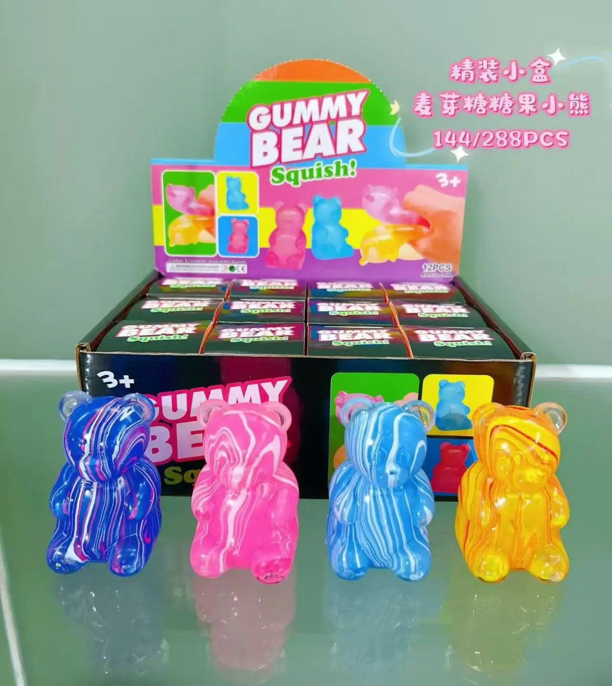 Gummy Bear Squishy Toy Colorful Transparent Glitter Maltose Candy Squeeze Stress Relief Fidget Toy Bulk Sensory Play For Adult