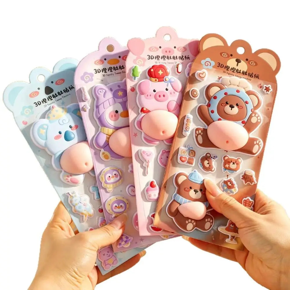 New 3D Animal Belly Squishy Stickers Silicone Foam Pinch Stress Relief Decals Cartoon Cute DIY Scrapbook Decor for Kids